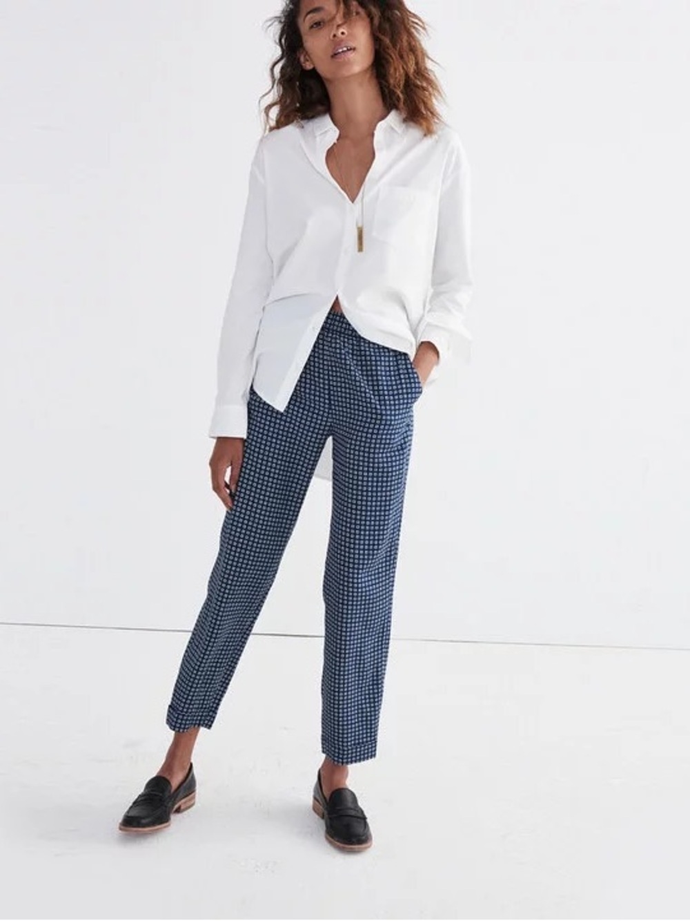 Madewell Drapey Geo Print Tapered Jogger Trouser Pants Boho Navy Blue Small